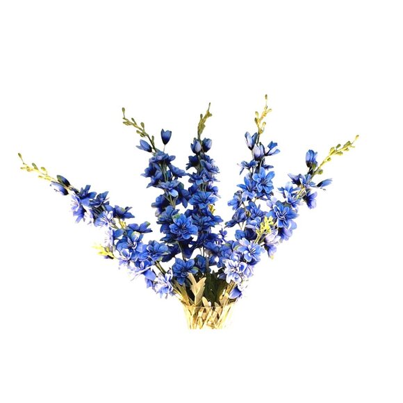 Artificial Blue Delphinium Silk Flowers With Greenery For Floral Arrangements & - Picture 3 of 8